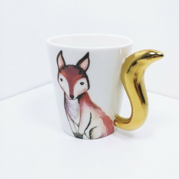 Jessica Flick Fox Animal Coastal Design Mug Cup Gold Tail Handle whimsical - Picture 2 of 7
